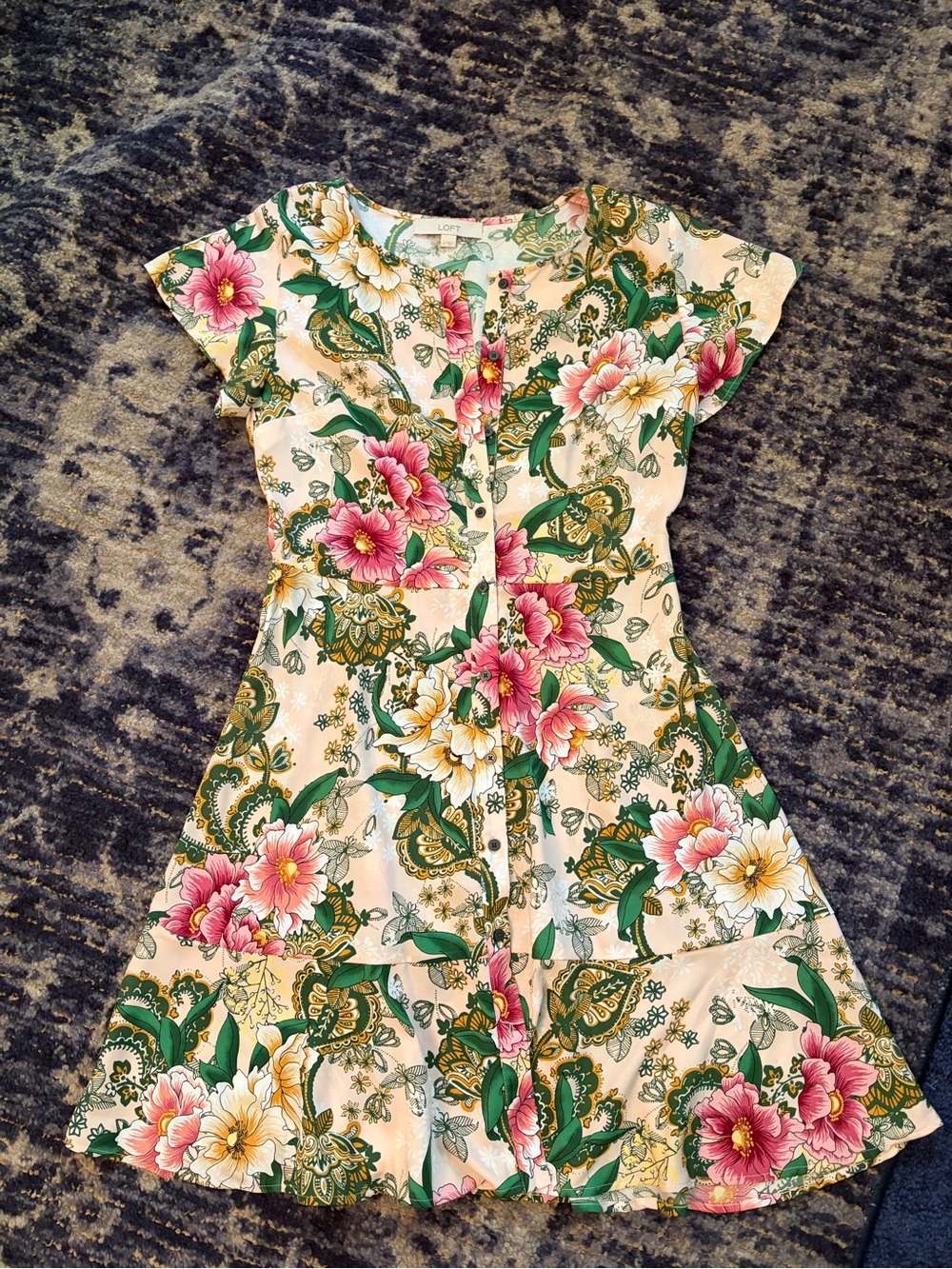 LOFT Light Pink Floral Button-Front Dress